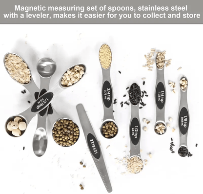 🎄Christmas Sale 49% OFF - Stainless Steel Magnetic Spoons 9 Set with Leveler for Baking, Stackable Metallic Spice  Kitchen Utensils and Gadgets Measure Cups Measuring