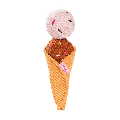 Ice Cream Plush Dog Toy – Chew, Squeaky & Treat Hiding Interactive Toy