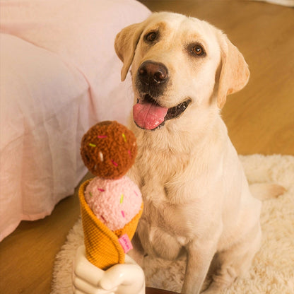 Ice Cream Plush Dog Toy – Chew, Squeaky & Treat Hiding Interactive Toy