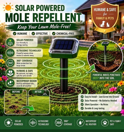 🌸Spring Sale 50% OFF☘️Solar Powered Waterproof Screw Mole Repellent