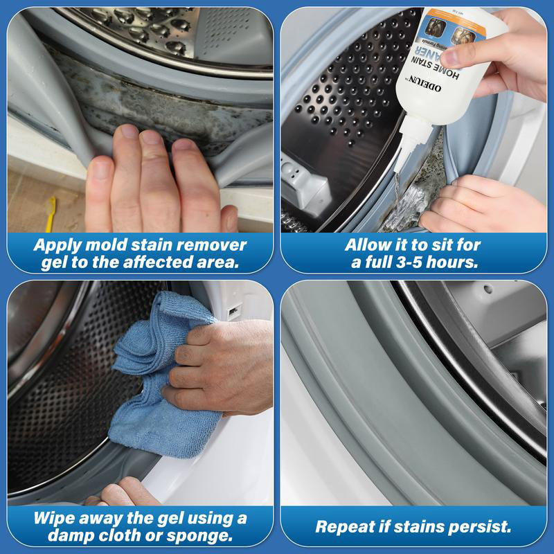 ODEIUN™ Mold Remover Gel with Scrub Brush – Heavy Duty Mildew Stain Cleaner for Washer Gasket, Shower Caulk, Tile Grout & Bathroom