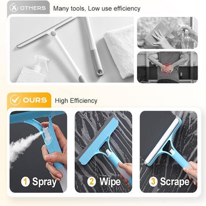 ✨ Streak-Free 3-in-1 Glass Cleaner – Spray, Wipe & Scrape for a Perfect Finish! 🧽