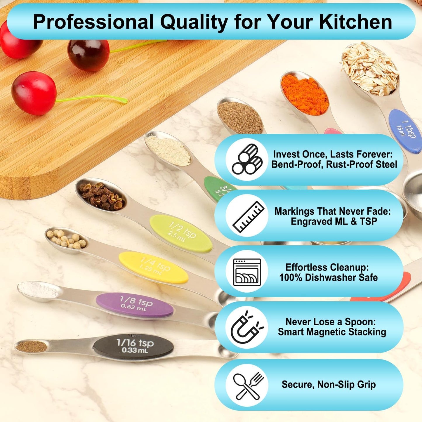 🎄Christmas Sale 49% OFF - Stainless Steel Magnetic Spoons 9 Set with Leveler for Baking, Stackable Metallic Spice  Kitchen Utensils and Gadgets Measure Cups Measuring