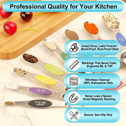 🎄Christmas Sale 49% OFF - Stainless Steel Magnetic Spoons 9 Set with Leveler for Baking, Stackable Metallic Spice  Kitchen Utensils and Gadgets Measure Cups Measuring