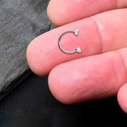 Double Gem Titanium Horseshoe Nose Ring -  Internally Threaded Solid Titanium CZ Horseshoe Nose Hoop