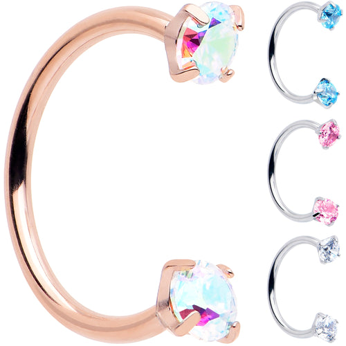 Double Gem Titanium Horseshoe Nose Ring -  Internally Threaded Solid Titanium CZ Horseshoe Nose Hoop
