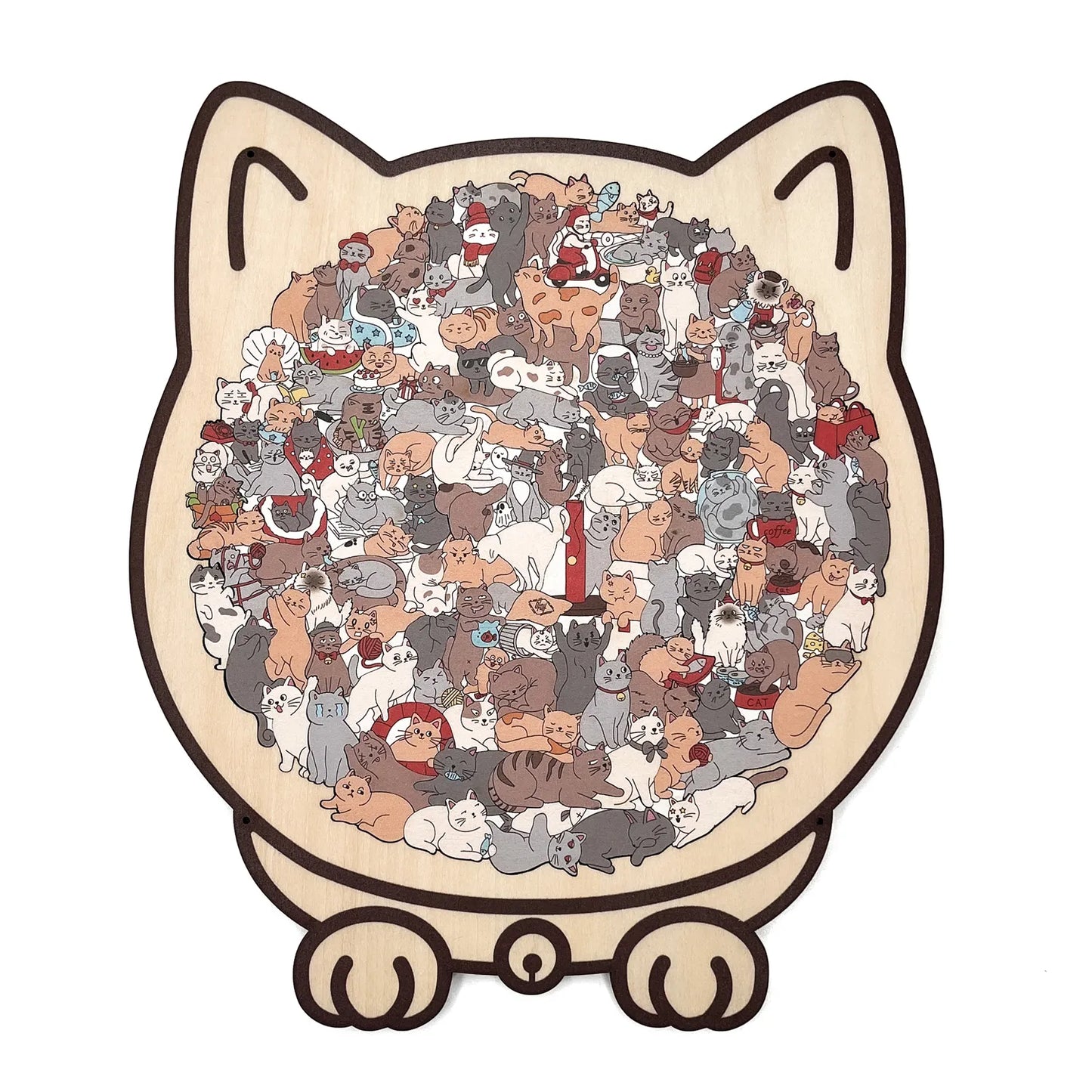 💥135-Piece Morandi-Colored Cat Shaped Wooden Jigsaw Puzzle
