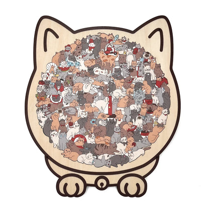💥135-Piece Morandi-Colored Cat Shaped Wooden Jigsaw Puzzle
