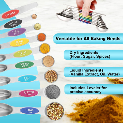🎄Christmas Sale 49% OFF - Stainless Steel Magnetic Spoons 9 Set with Leveler for Baking, Stackable Metallic Spice  Kitchen Utensils and Gadgets Measure Cups Measuring