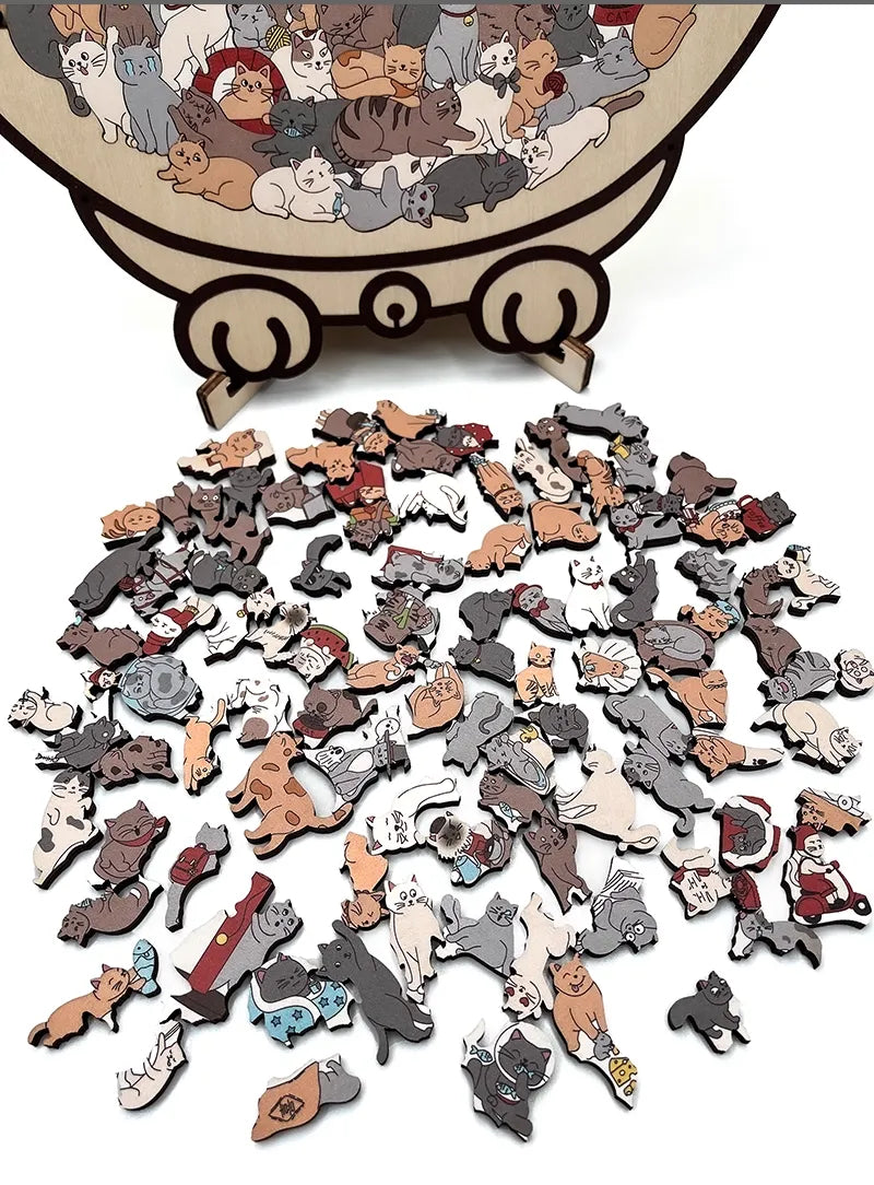 💥135-Piece Morandi-Colored Cat Shaped Wooden Jigsaw Puzzle