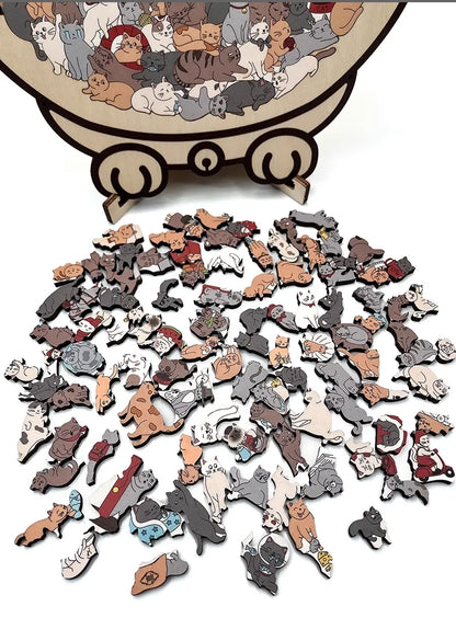 💥135-Piece Morandi-Colored Cat Shaped Wooden Jigsaw Puzzle