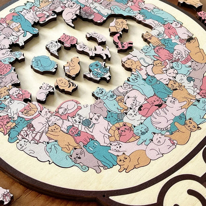 💥135-Piece Morandi-Colored Cat Shaped Wooden Jigsaw Puzzle