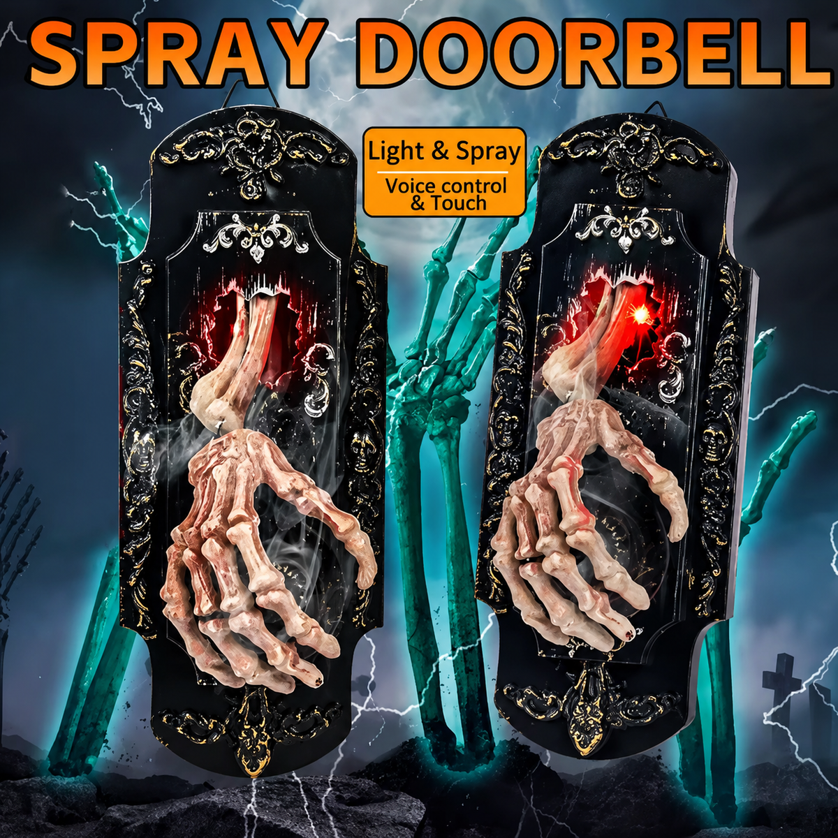 👻 Haunted Skeleton Hand Doorbell – Touch & Motion Activated Halloween Scare Decoration