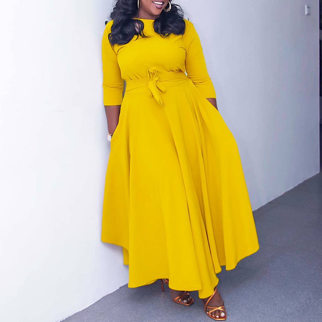 Simple Tie-Waist Plus Size Dress