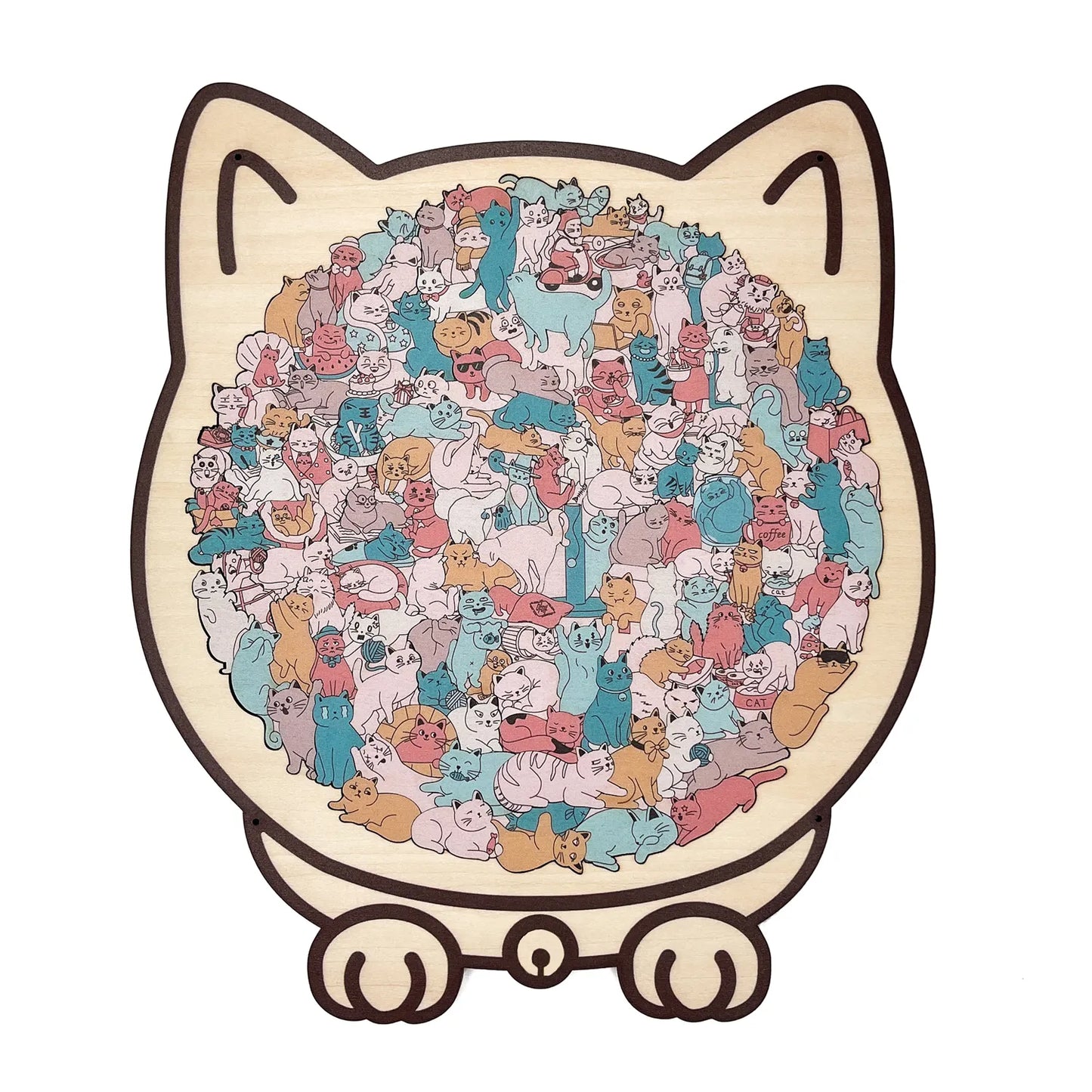 💥135-Piece Morandi-Colored Cat Shaped Wooden Jigsaw Puzzle