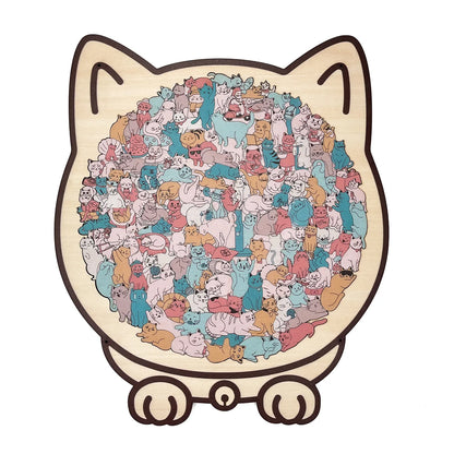 💥135-Piece Morandi-Colored Cat Shaped Wooden Jigsaw Puzzle