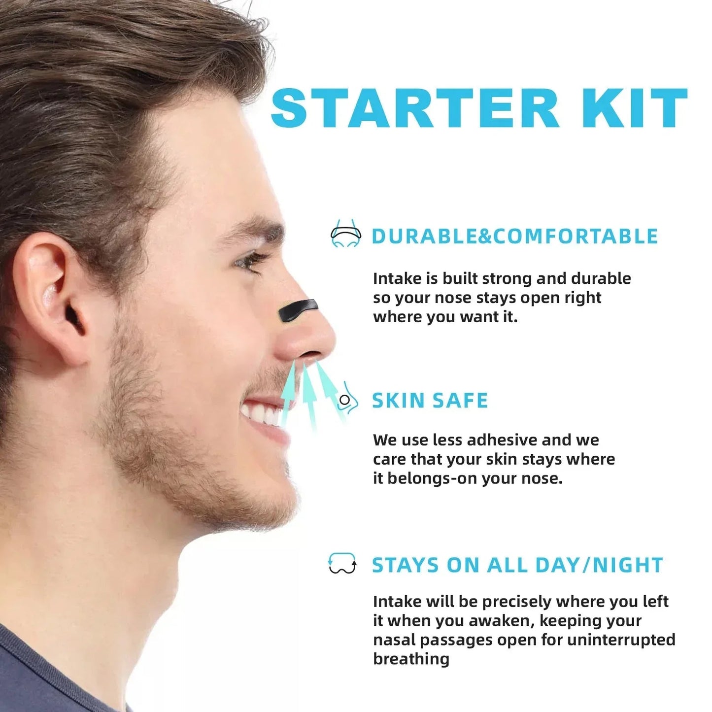 Anti-Snore Nose Clip and Intake Breathing Magnetic Nasal Strip Starter Kit